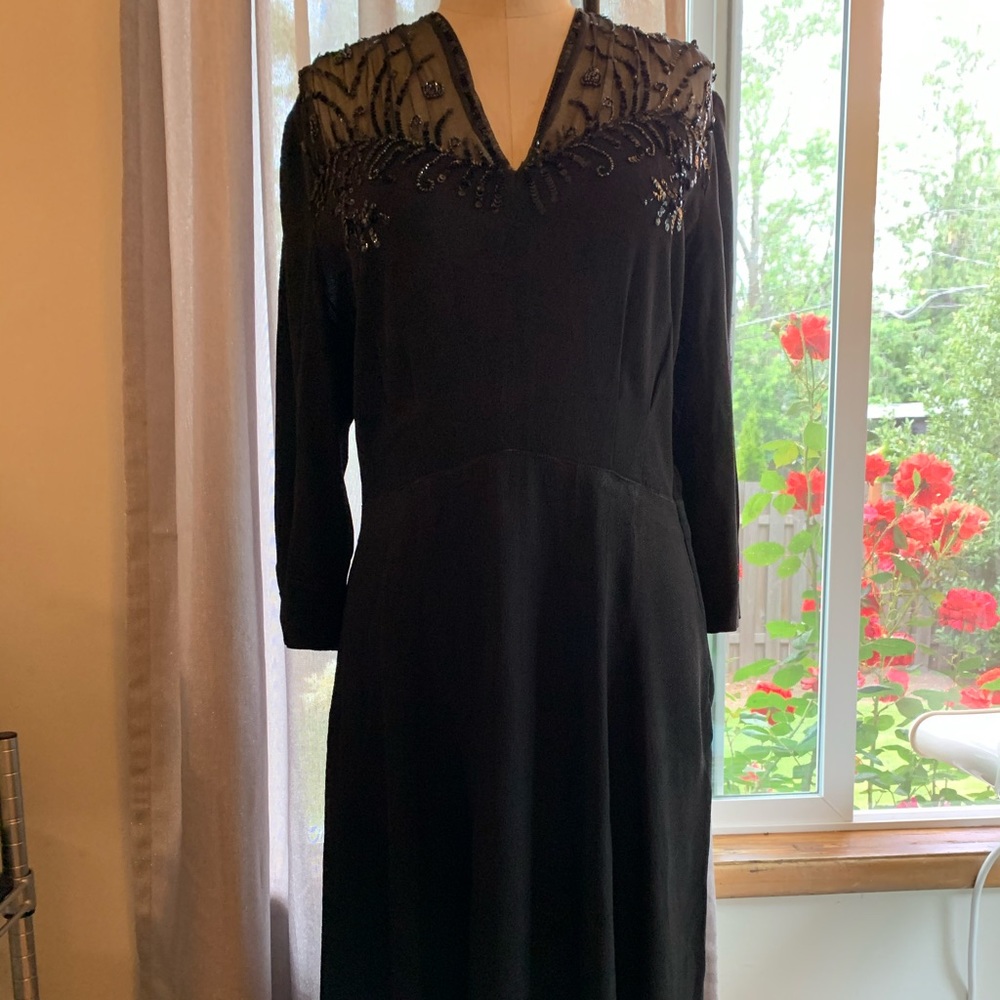 Vintage 1940s Crepe and Sequin Evening Dress by LéVine Originale